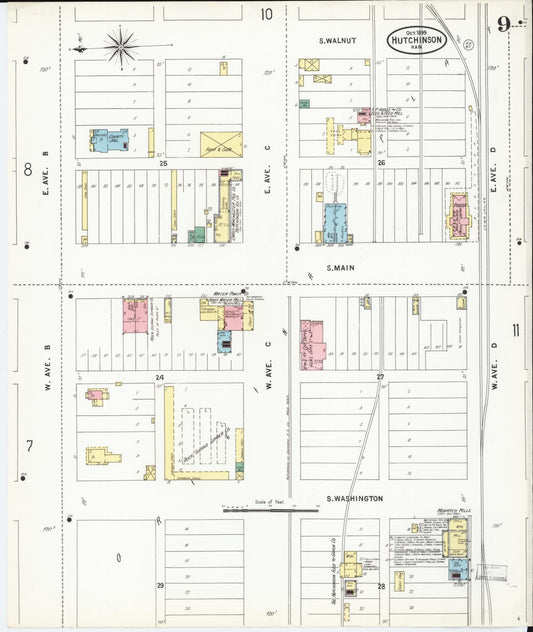 Sanborn Fire Insurance Map from Hutchinson, Reno County, Kansas (1899), Sheet #0009 - Historic Sanborn Fire Insurance Map Print, vintage old map wall art, antique decor, genealogy gift, Kansas Kansas map