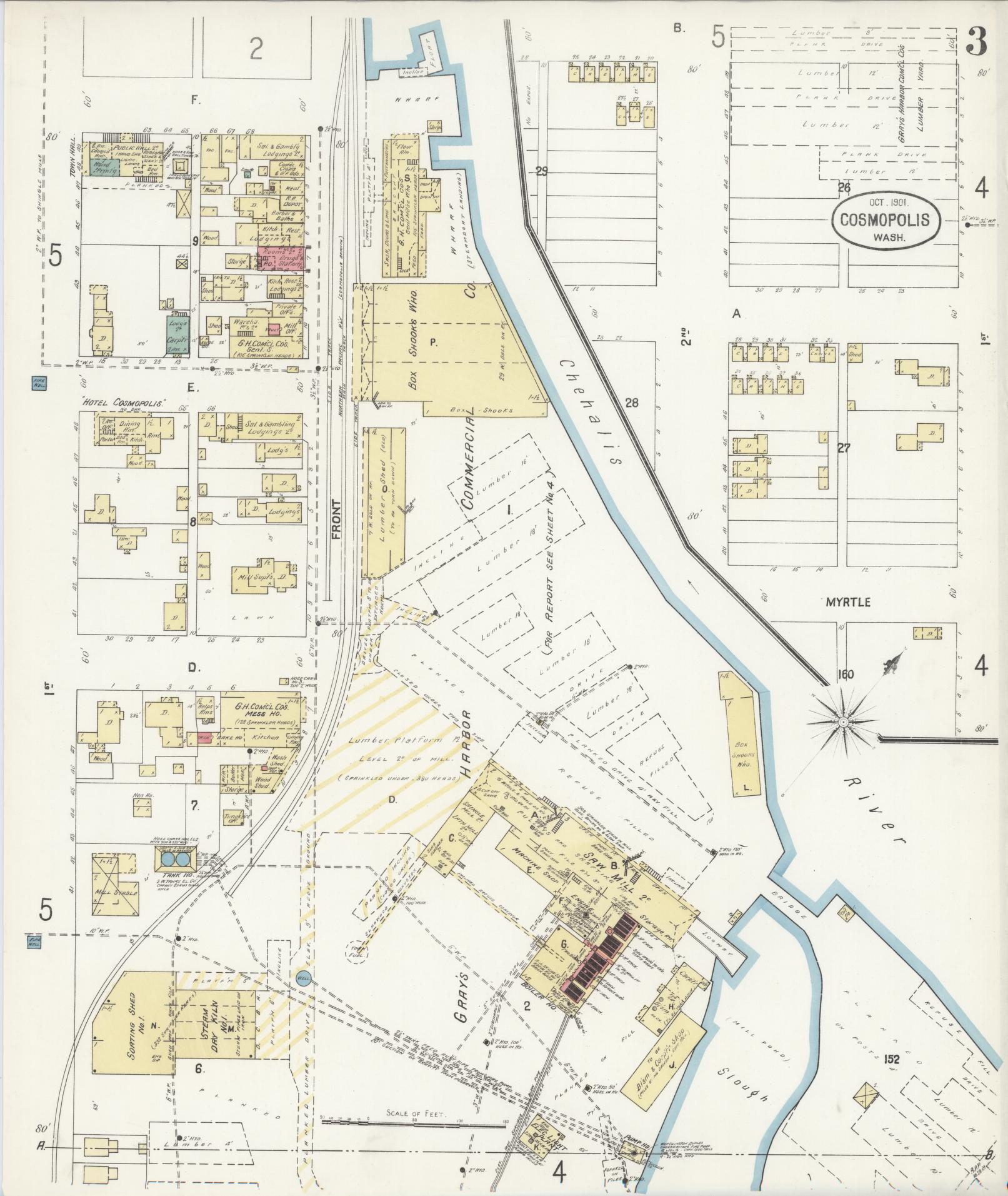 Sanborn Fire Insurance Map from Cosmopolis, Grays Harbor County, Washington (1901), Sheet #0003 - Complete Map Set gallery image, historic Sanborn map, vintage wall art, Washington Washington
