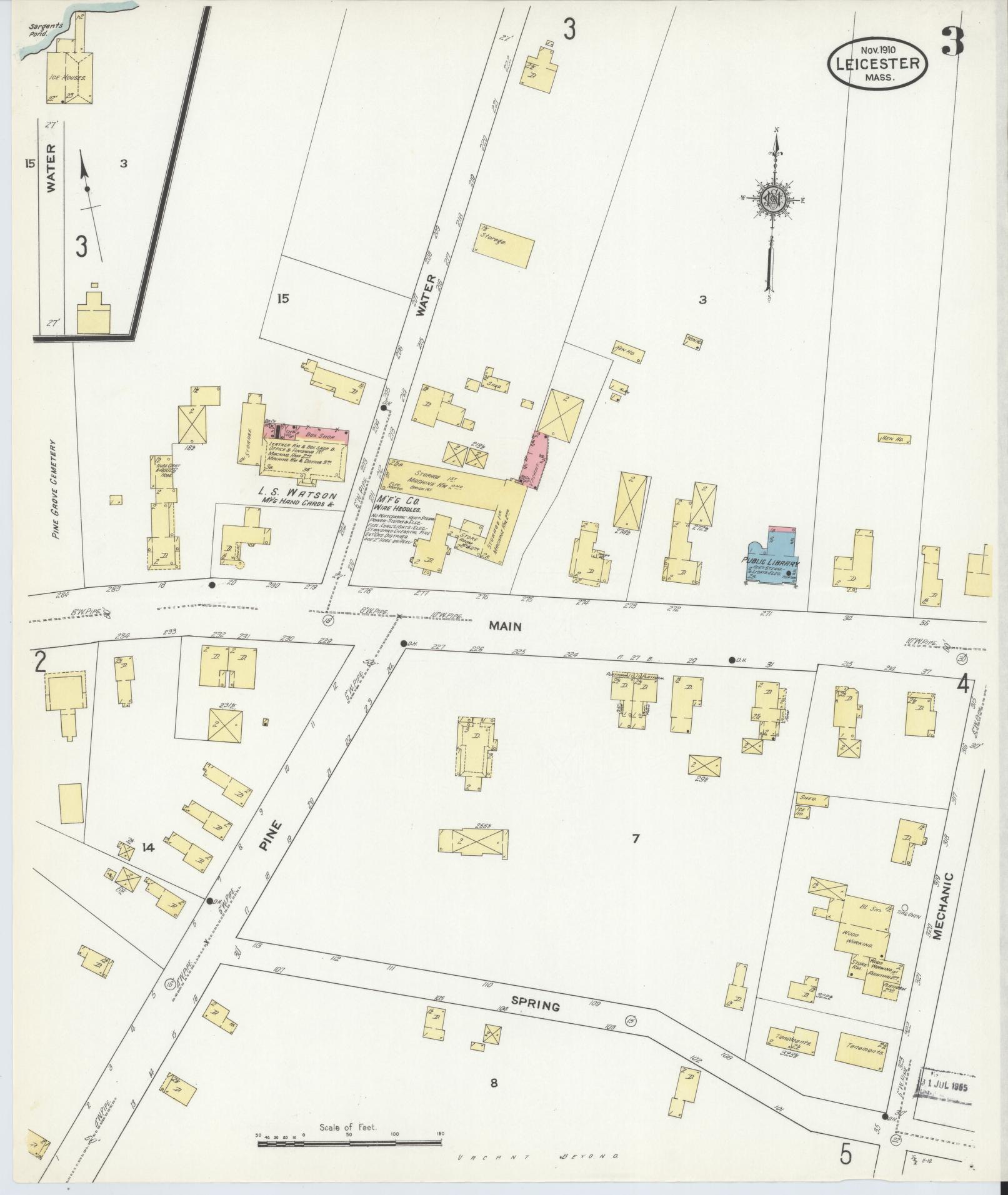 Sanborn Fire Insurance Map from Leicester, Worcester County, Massachusetts (1910), Sheet #0003 - Complete Map Set gallery image, historic Sanborn map, vintage wall art, Massachusetts Massachusetts