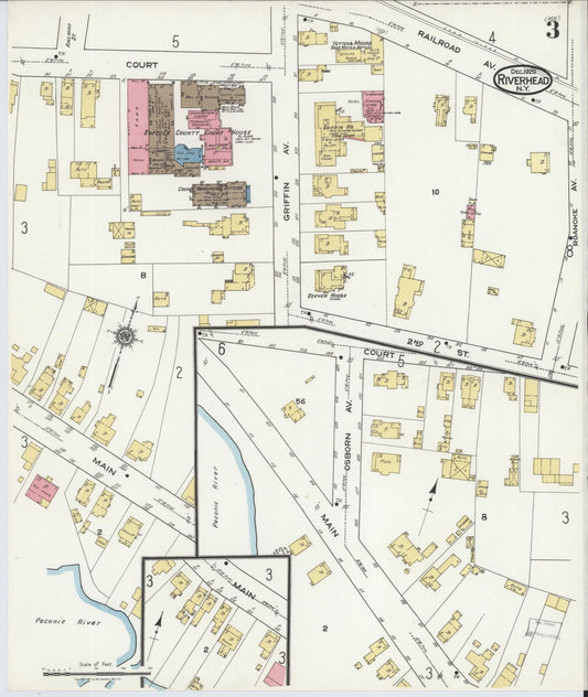 Sanborn Fire Insurance Map from Riverhead, Suffolk County, New York (1920), Sheet #0003 - Historic Sanborn Fire Insurance Map Print, vintage old map wall art, antique decor, genealogy gift, New York New York map