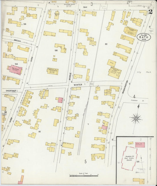 Sanborn Fire Insurance Map from Bath, Sagadahoc County, Maine (1903), Sheet #0002 - Historic Sanborn Fire Insurance Map Print, vintage old map wall art, antique decor, genealogy gift, Maine Maine map
