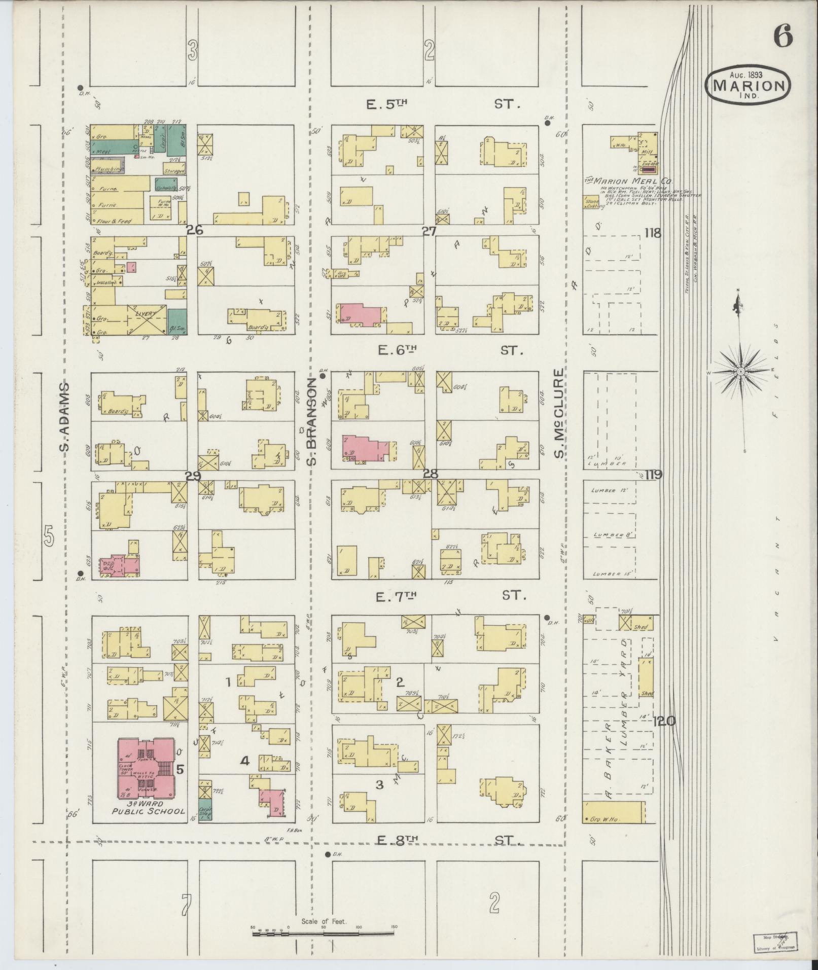Sanborn Fire Insurance Map from Marion, Grant County, Indiana (1893), Sheet #0006 - Complete Map Set gallery image, historic Sanborn map, vintage wall art, Indiana Indiana