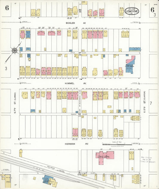 Sanborn Fire Insurance Map from Lemoyne, Cumberland County, Pennsylvania (1923), Sheet #0006 - Historic Sanborn Fire Insurance Map Print, vintage old map wall art, antique decor, genealogy gift, Pennsylvania Pennsylvania map