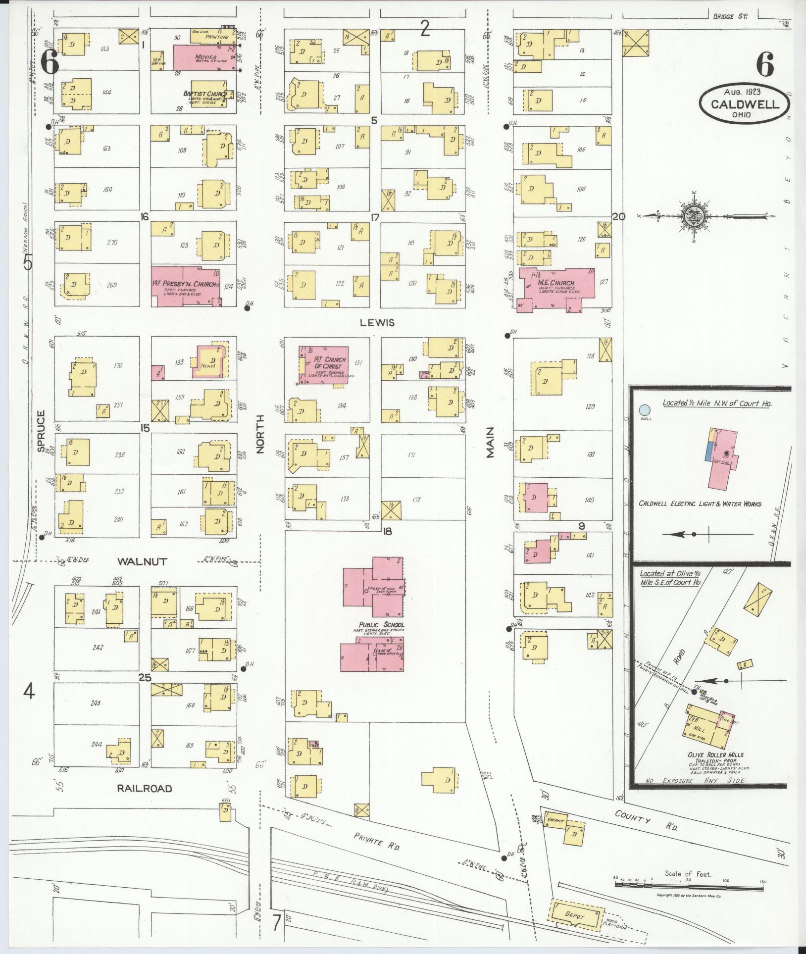 Sanborn Fire Insurance Map from Caldwell, Noble County, Ohio (1923), Sheet #0006 - Historic Sanborn Fire Insurance Map Print, vintage old map wall art, antique decor, genealogy gift, Ohio Ohio map