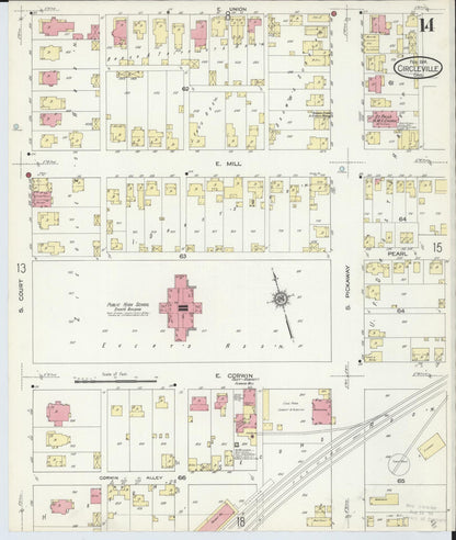 Sanborn Fire Insurance Map from Circleville, Pickaway County, Ohio (1914), Sheet #0014 - Historic Sanborn Fire Insurance Map Print, vintage old map wall art, antique decor, genealogy gift, Ohio Ohio map