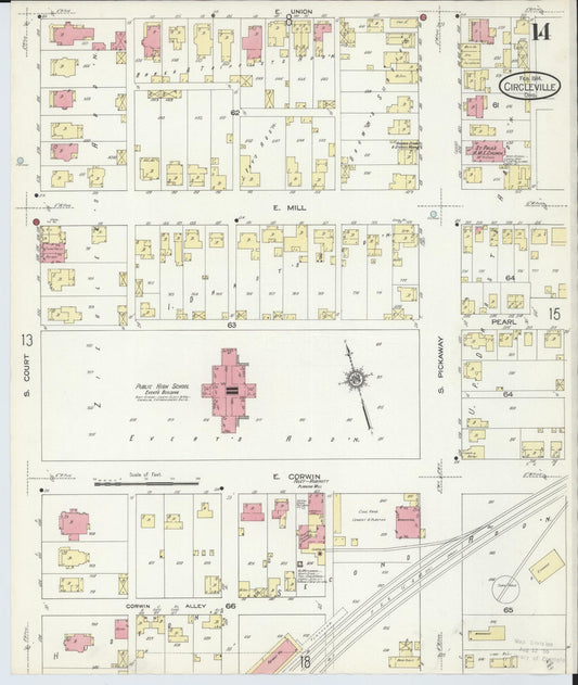 Sanborn Fire Insurance Map from Circleville, Pickaway County, Ohio (1914), Sheet #0014 - Historic Sanborn Fire Insurance Map Print, vintage old map wall art, antique decor, genealogy gift, Ohio Ohio map