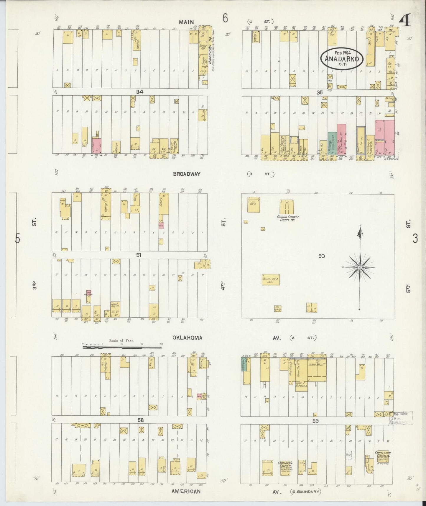Sanborn Fire Insurance Map from Anadarko, Caddo County, Oklahoma (1904), Sheet #0004 - Complete Map Set gallery image, historic Sanborn map, vintage wall art, Oklahoma Oklahoma