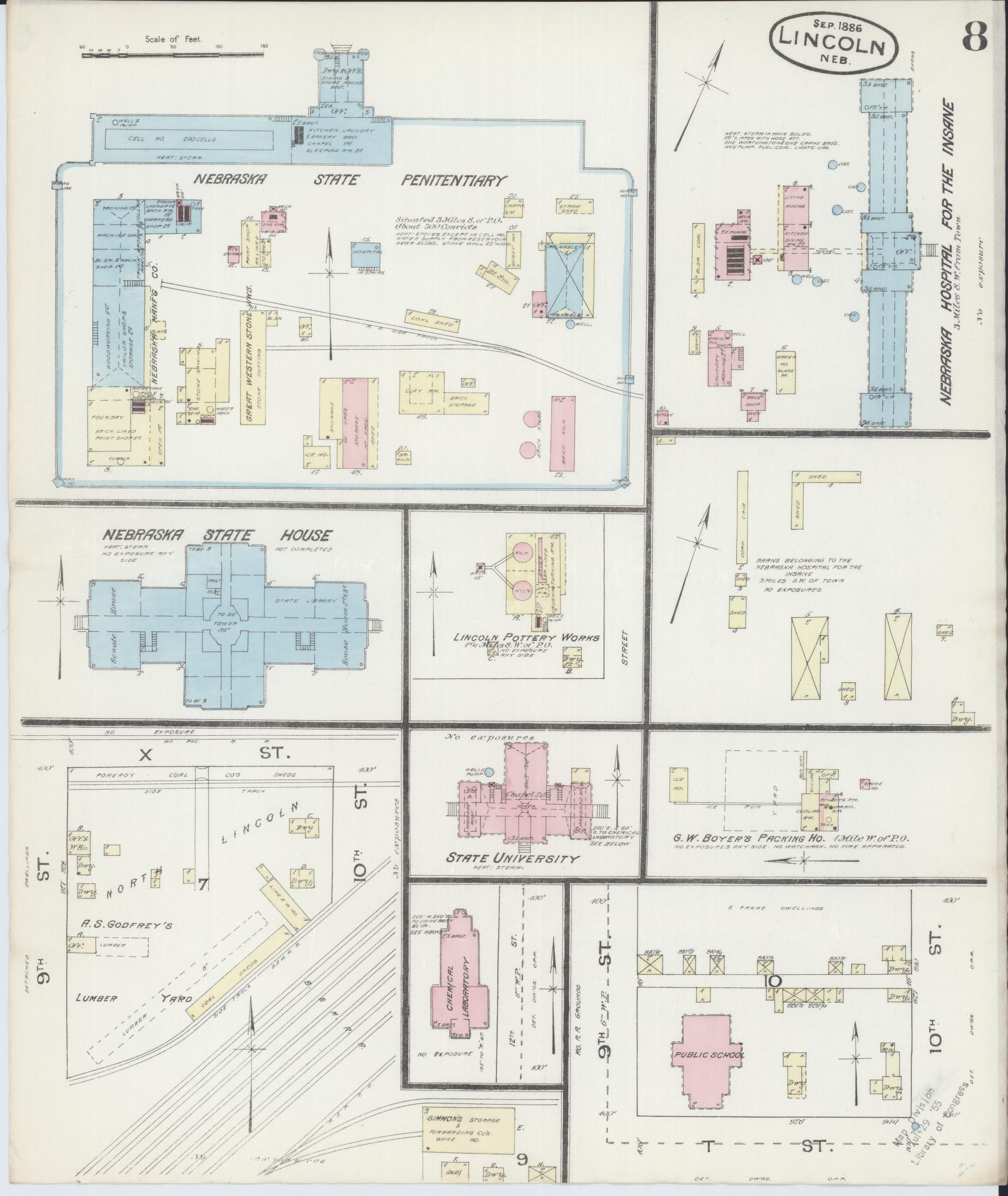 Sanborn Fire Insurance Map from Lincoln, Lancaster County, Nebraska (1886), Sheet #0008 - Complete Map Set gallery image, historic Sanborn map, vintage wall art, Nebraska Nebraska