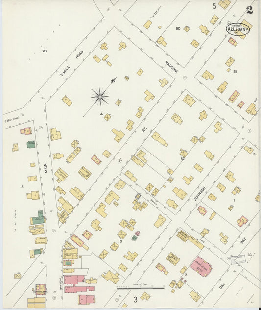 Sanborn Fire Insurance Map from Allegany, Cattaraugus County, New York (1901), Sheet #0002 - Historic Sanborn Fire Insurance Map Print, vintage old map wall art, antique decor, genealogy gift, New York New York map