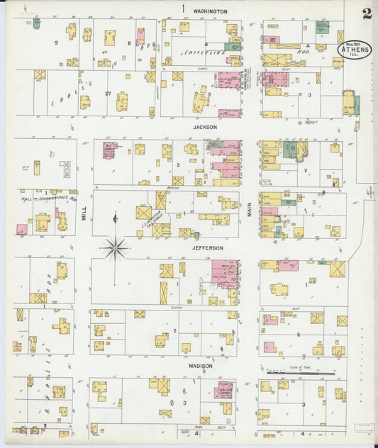 Sanborn Fire Insurance Map from Athens, Menard County, Illinois (1901), Sheet #0002 - Historic Sanborn Fire Insurance Map Print, vintage old map wall art, antique decor, genealogy gift, Illinois Illinois map