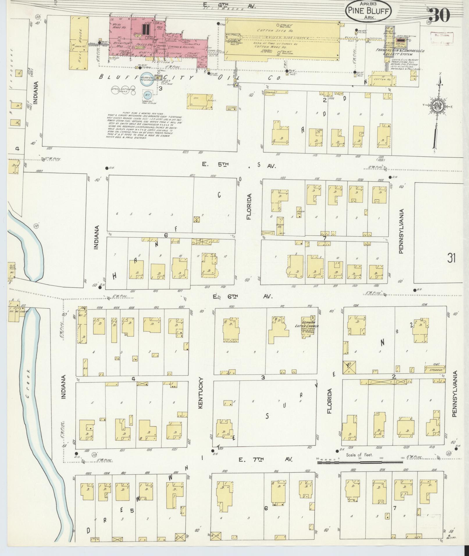 Sanborn Fire Insurance Map from Pine Bluff, Jefferson County, Arkansas (1913), Sheet #0030 - Complete Map Set gallery image, historic Sanborn map, vintage wall art, Arkansas Arkansas