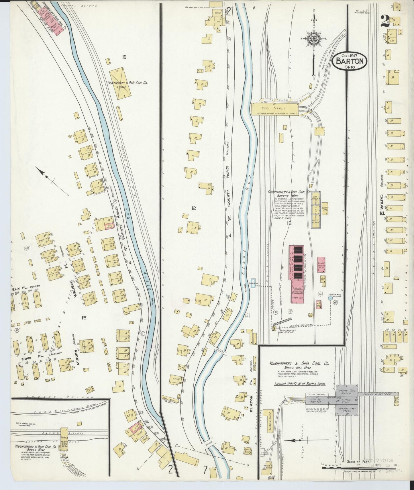 Sanborn Fire Insurance Map from Barton, Belmont County, Ohio (1917), Sheet #0002 - Historic Sanborn Fire Insurance Map Print, vintage old map wall art, antique decor, genealogy gift, Ohio Ohio map