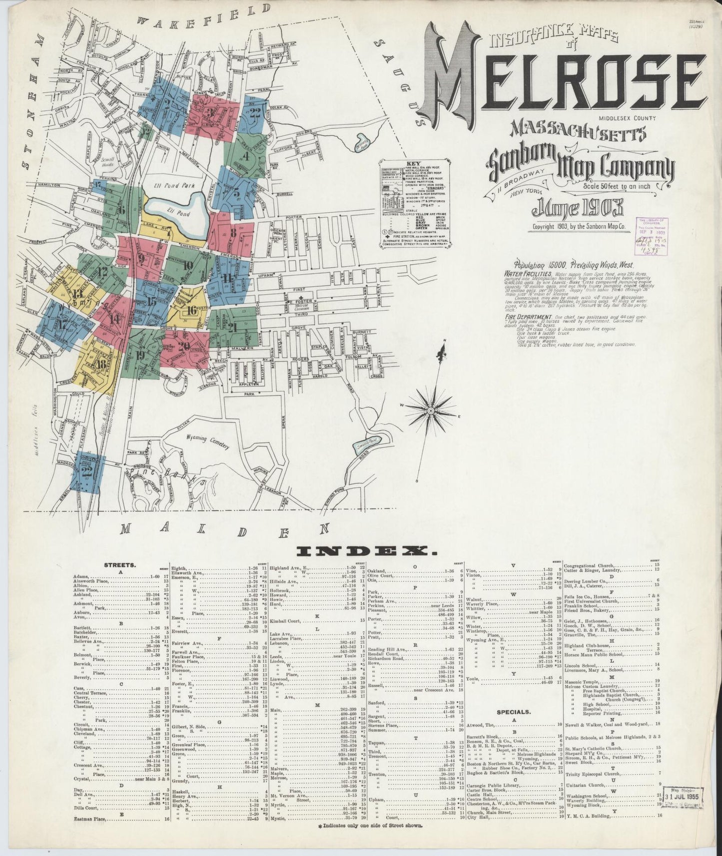 Sanborn Fire Insurance Map from Melrose, Middlesex County, Massachusetts. (1903) – Historic Sanborn Fire Insurance Map Print