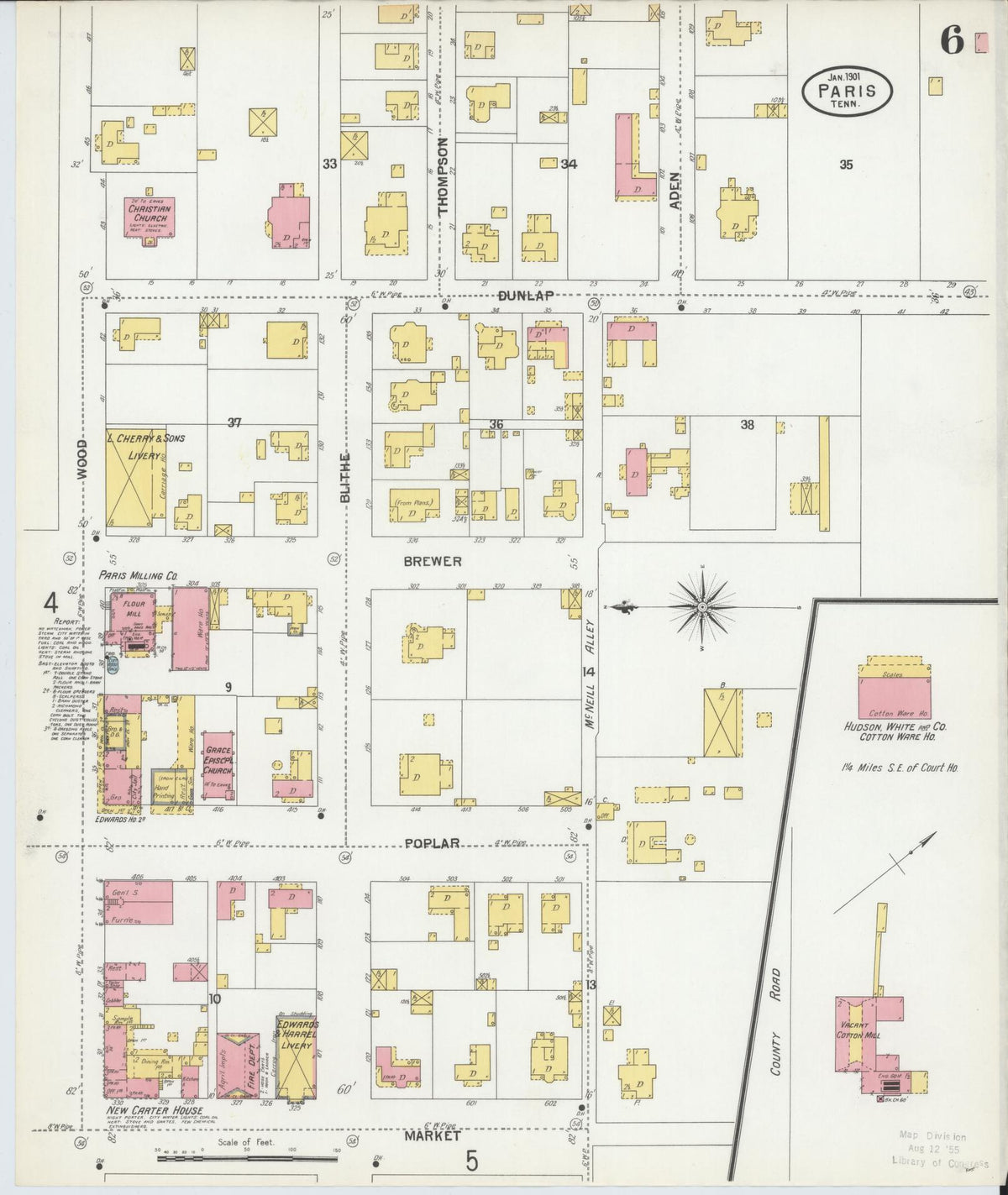 Sanborn Fire Insurance Map from Paris, Henry County, Tennessee (1901), Sheet #0006 - Complete Map Set gallery image, historic Sanborn map, vintage wall art, Tennessee Tennessee