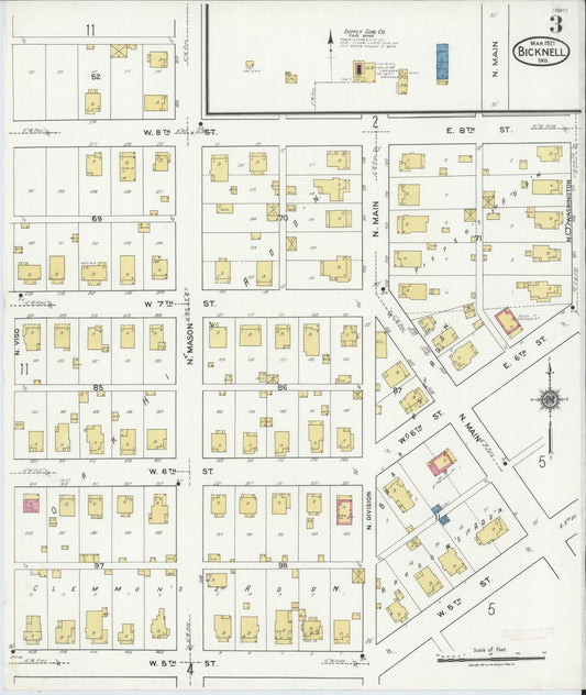 Sanborn Fire Insurance Map from Bicknell, Knox County, Indiana (1921), Sheet #0003 - Historic Sanborn Fire Insurance Map Print, vintage old map wall art, antique decor, genealogy gift, Indiana Indiana map