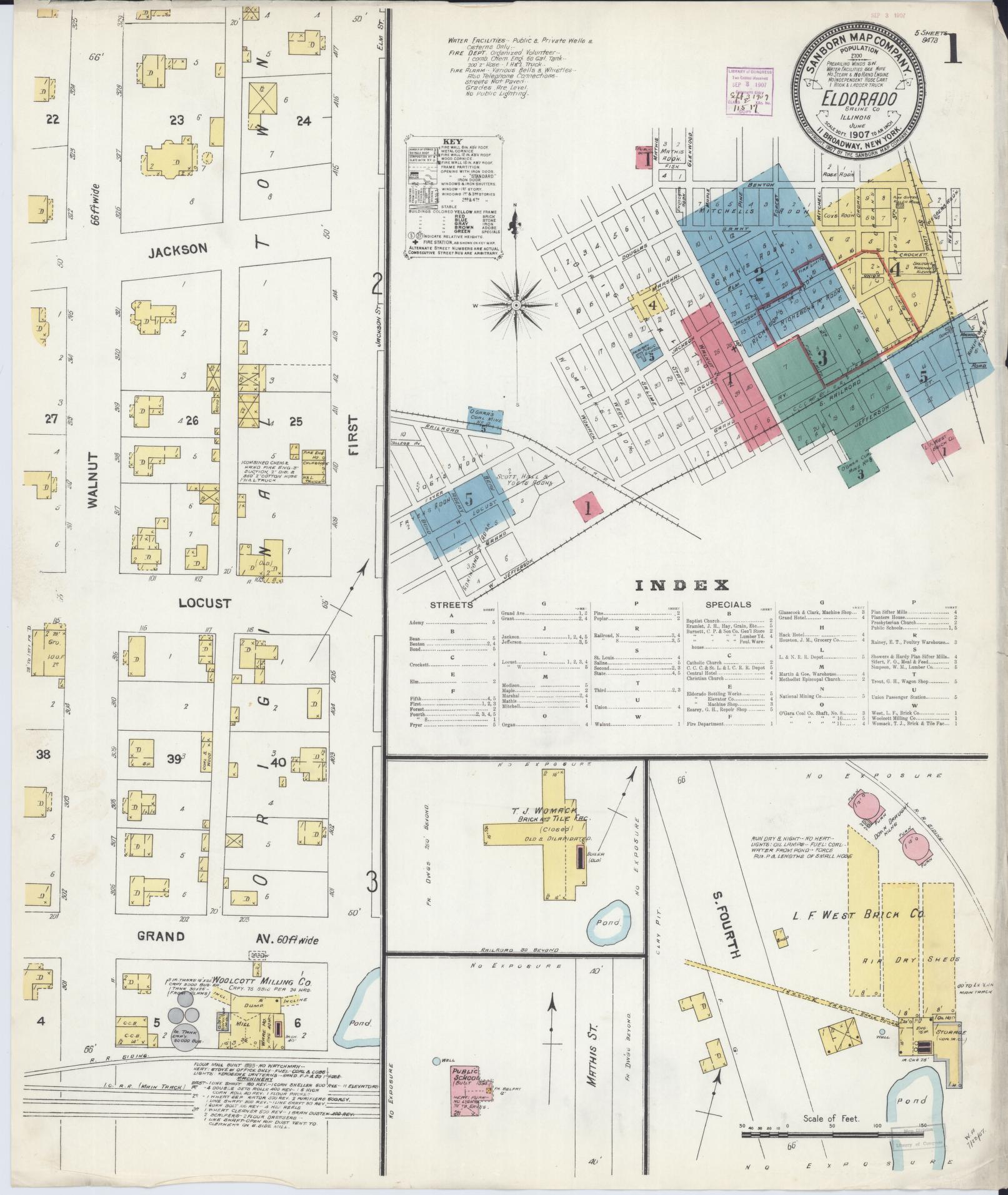 Sanborn Fire Insurance Map from Eldorado, Saline County, Illinois (1907), Sheet #0001 - Historic Sanborn Fire Insurance Map Print, vintage old map wall art, antique decor, genealogy gift, Illinois Illinois map
