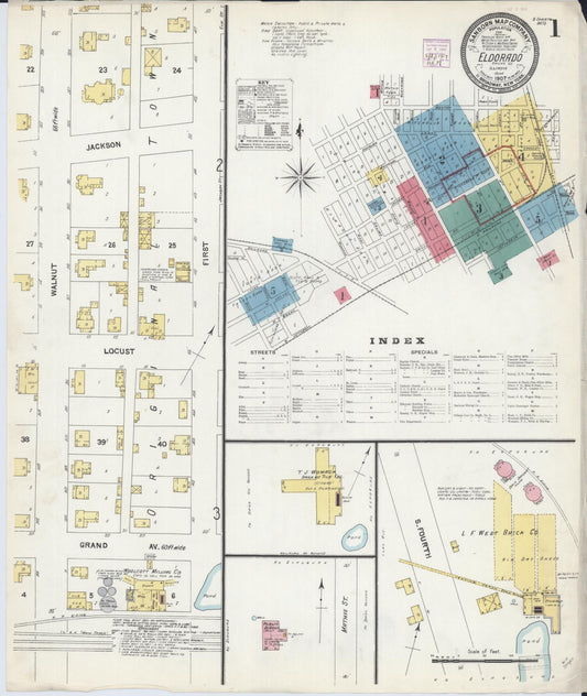 Sanborn Fire Insurance Map from Eldorado, Saline County, Illinois (1907), Sheet #0001 - Historic Sanborn Fire Insurance Map Print, vintage old map wall art, antique decor, genealogy gift, Illinois Illinois map