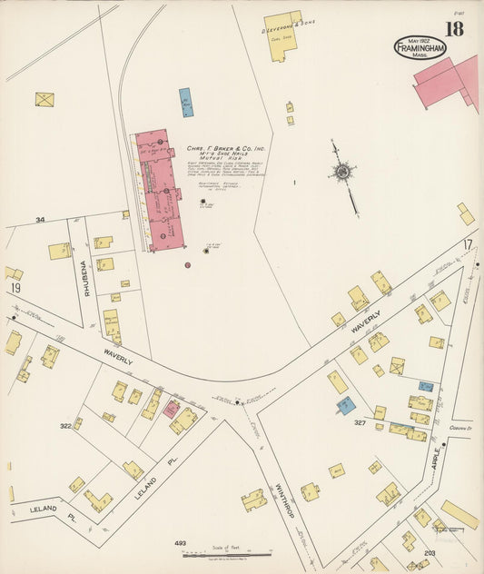 Sanborn Fire Insurance Map from Framingham, Middlesex County, Massachusetts (1922), Sheet #0018 - Historic Sanborn Fire Insurance Map Print, vintage old map wall art, antique decor, genealogy gift, Massachusetts Massachusetts map