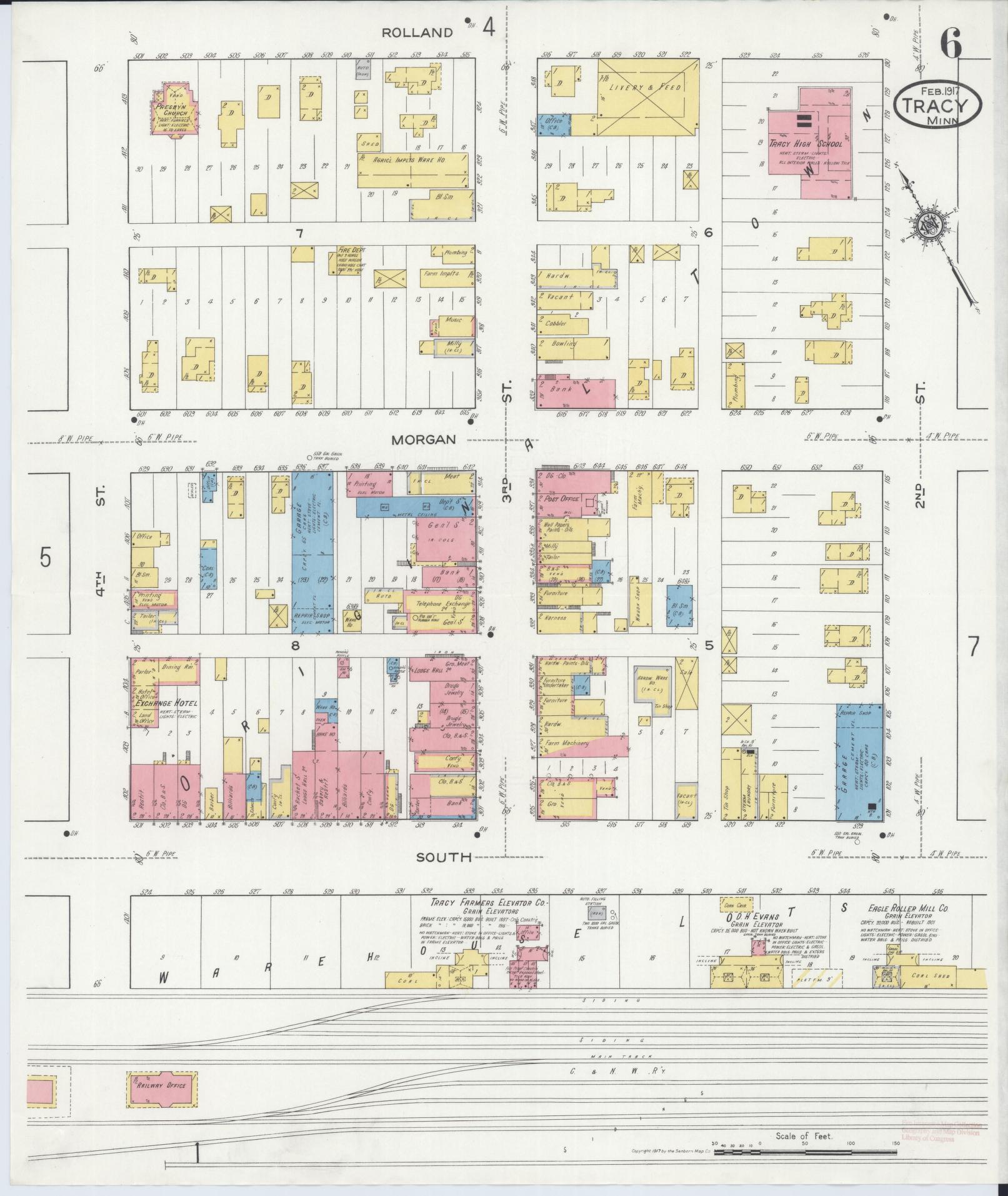 Sanborn Fire Insurance Map from Tracy, Lyon County, Minnesota (1917), Sheet #0006 - Historic Sanborn Fire Insurance Map Print, vintage old map wall art, antique decor, genealogy gift, Minnesota Minnesota map