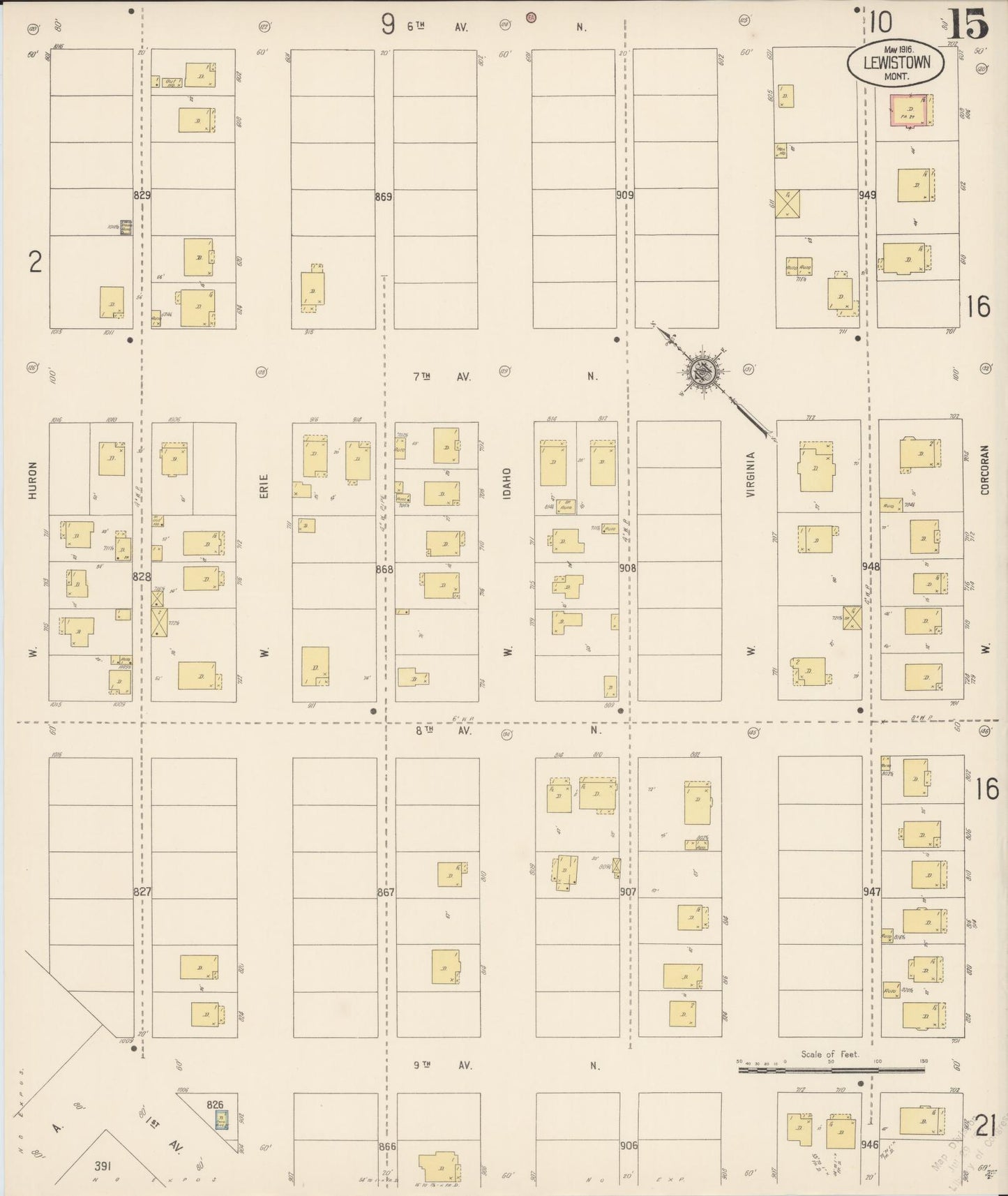 Sanborn Fire Insurance Map from Lewistown, Fergus County, Montana (1916), Sheet #0015 - Historic Sanborn Fire Insurance Map Print, vintage old map wall art, antique decor, genealogy gift, Montana Montana map
