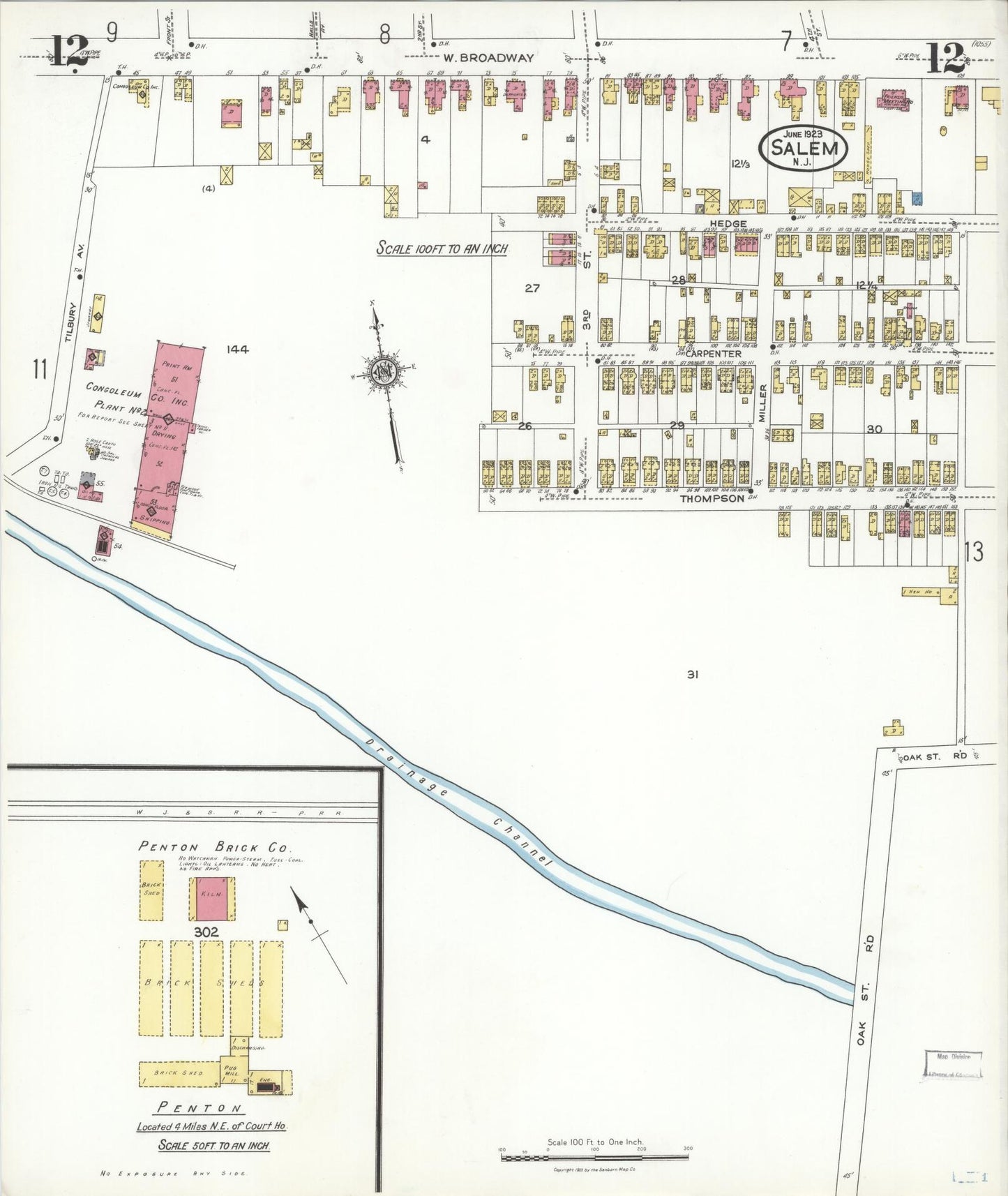 Sanborn Fire Insurance Map from Salem, Salem County, New Jersey (1923), Sheet #0012 - Complete Map Set gallery image, historic Sanborn map, vintage wall art, New Jersey New Jersey