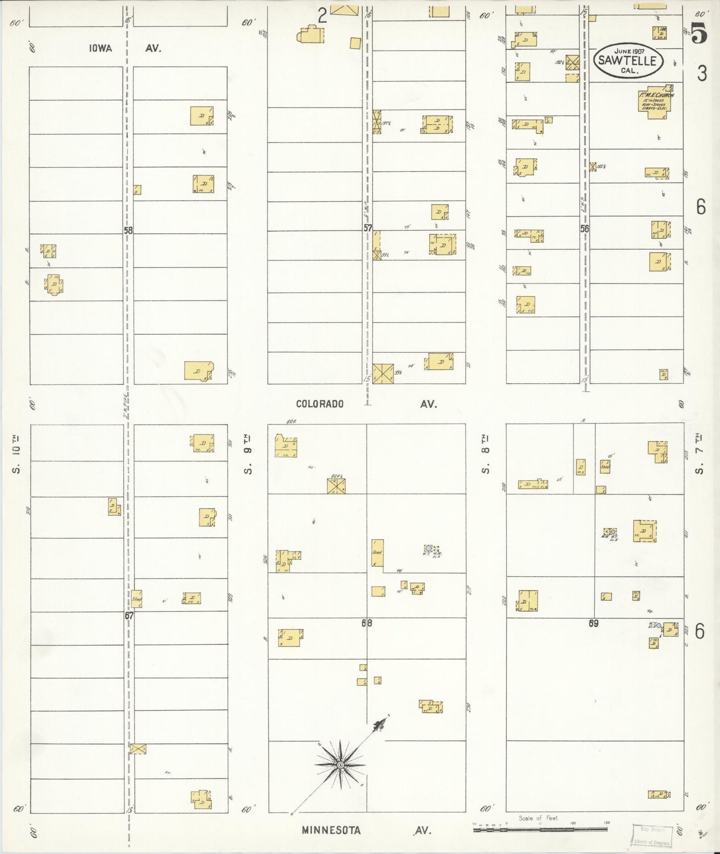 Sanborn Fire Insurance Map from Sawtelle, Los Angeles County, California (1907), Sheet #0005 - Complete Map Set gallery image, historic Sanborn map, vintage wall art, California California