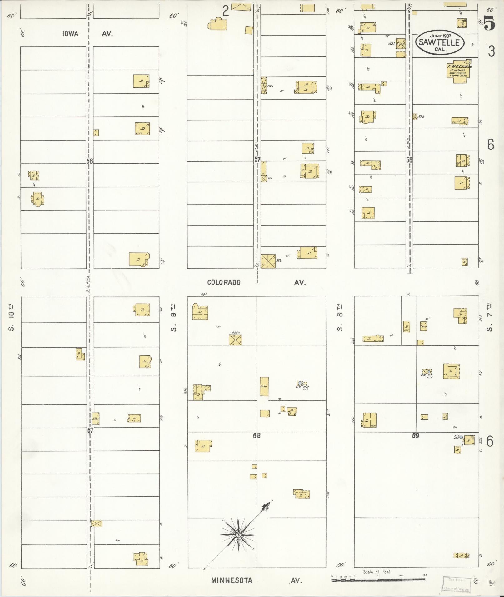 Sanborn Fire Insurance Map from Sawtelle, Los Angeles County, California (1907), Sheet #0005 - Complete Map Set gallery image, historic Sanborn map, vintage wall art, California California