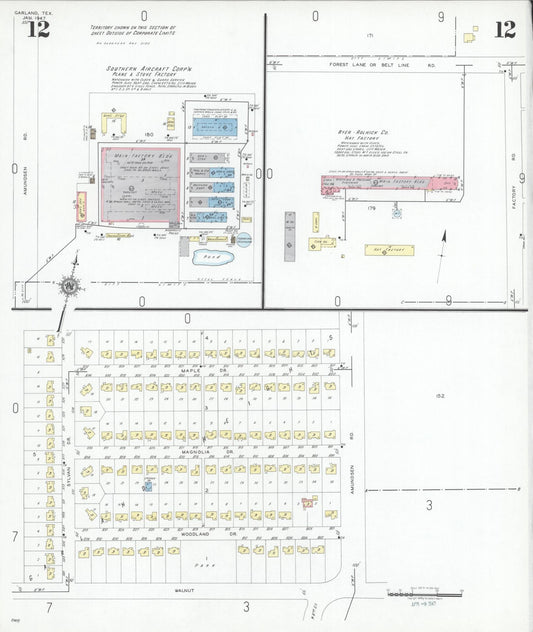 Sanborn Fire Insurance Map from Garland, Dallas County, Texas (1947), Sheet #0012 - Historic Sanborn Fire Insurance Map Print, vintage old map wall art, antique decor, genealogy gift, Texas Texas map