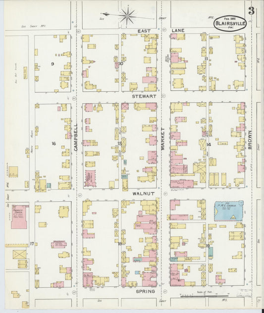 Sanborn Fire Insurance Map from Blairsville, Indiana County, Pennsylvania (1892), Sheet #0003 - Historic Sanborn Fire Insurance Map Print, vintage old map wall art, antique decor, genealogy gift, Blairsville Indiana map