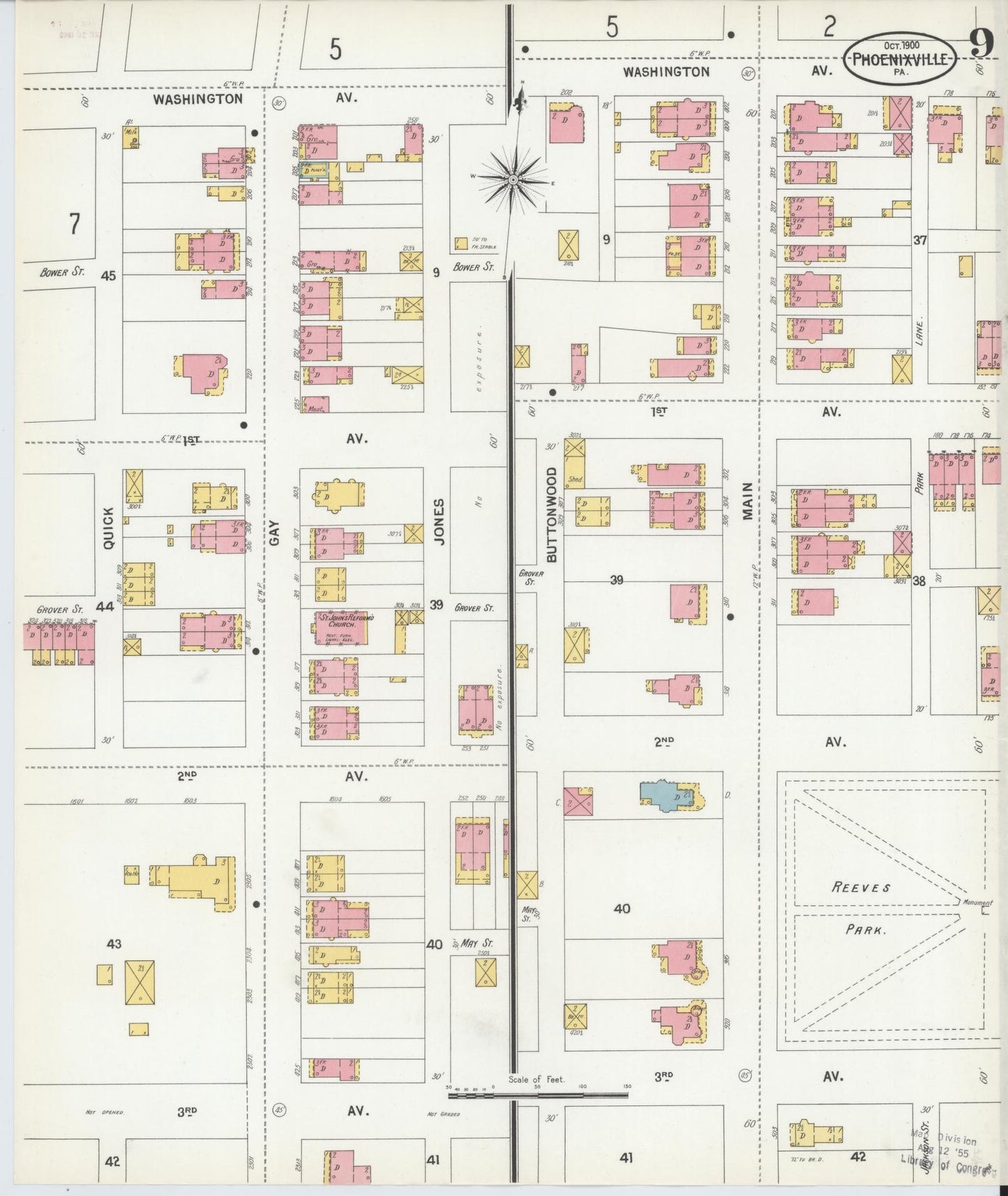 Sanborn Fire Insurance Map from Phoenixville, Chester County, Pennsylvania (1900), Sheet #0009 - Complete Map Set gallery image, historic Sanborn map, vintage wall art, Pennsylvania Pennsylvania