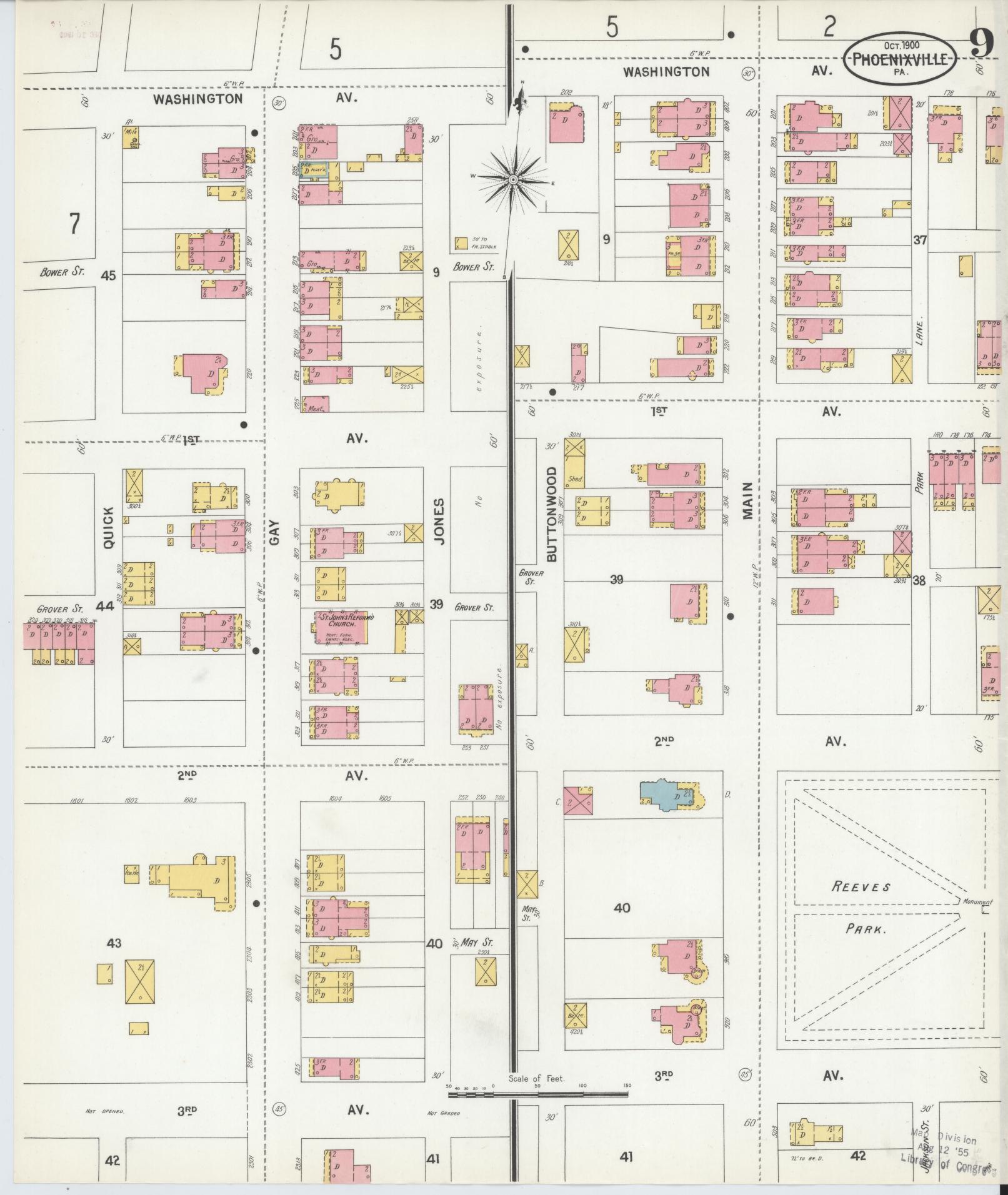 Sanborn Fire Insurance Map from Phoenixville, Chester County, Pennsylvania (1900), Sheet #0009 - Complete Map Set gallery image, historic Sanborn map, vintage wall art, Pennsylvania Pennsylvania