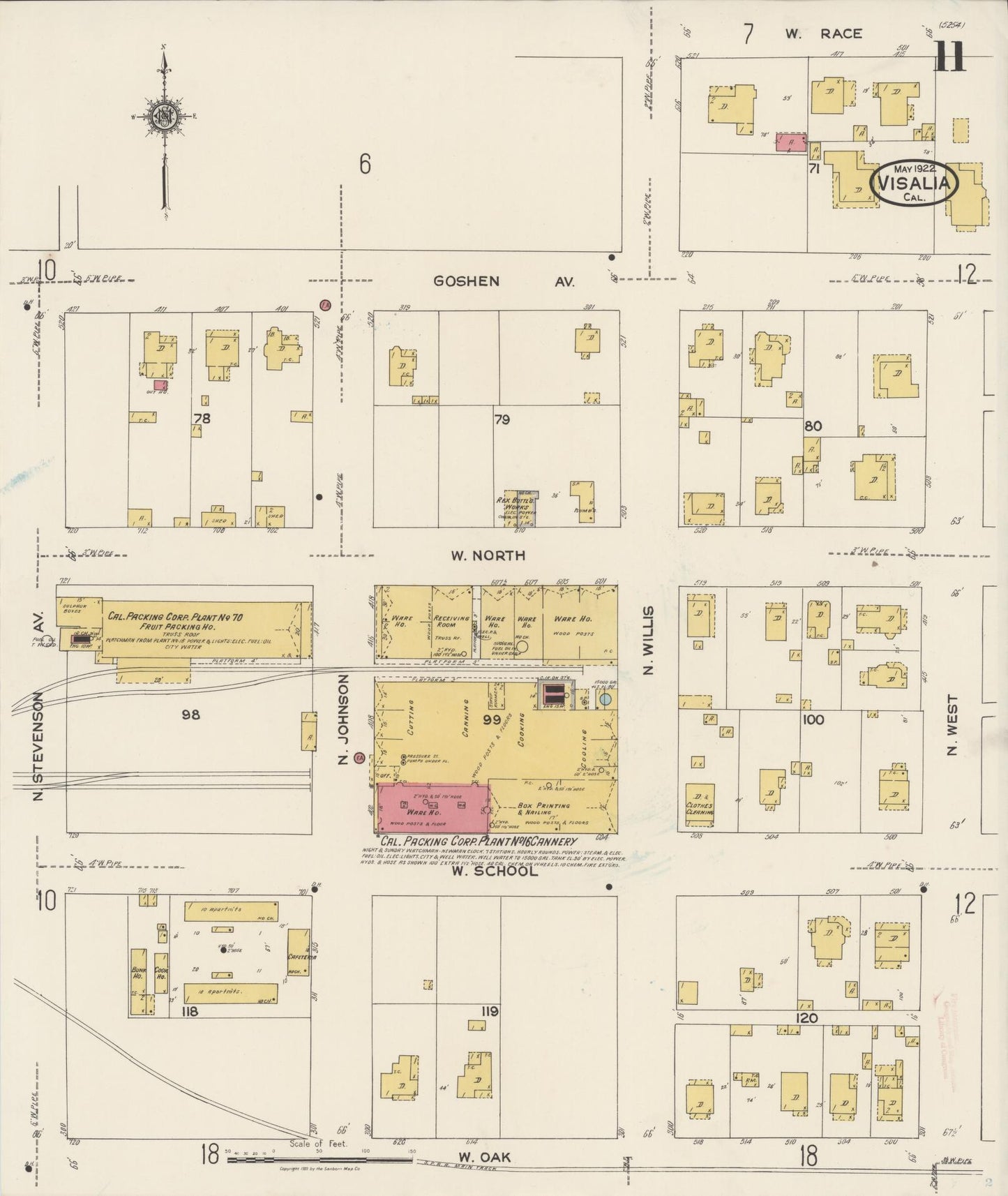 Sanborn Fire Insurance Map from Visalia, Tulare County, California (1922), Sheet #0011 - Complete Map Set gallery image, historic Sanborn map, vintage wall art, California California