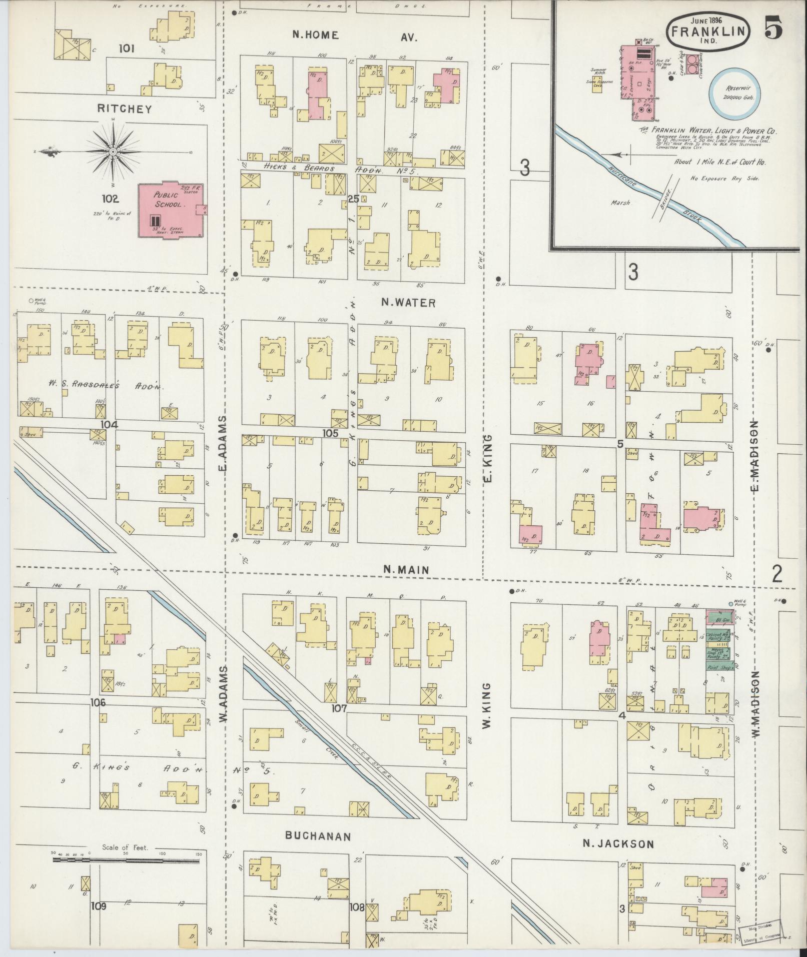 Sanborn Fire Insurance Map from Franklin, Johnson County, Indiana (1896), Sheet #0005 - Complete Map Set gallery image, historic Sanborn map, vintage wall art, Indiana Indiana