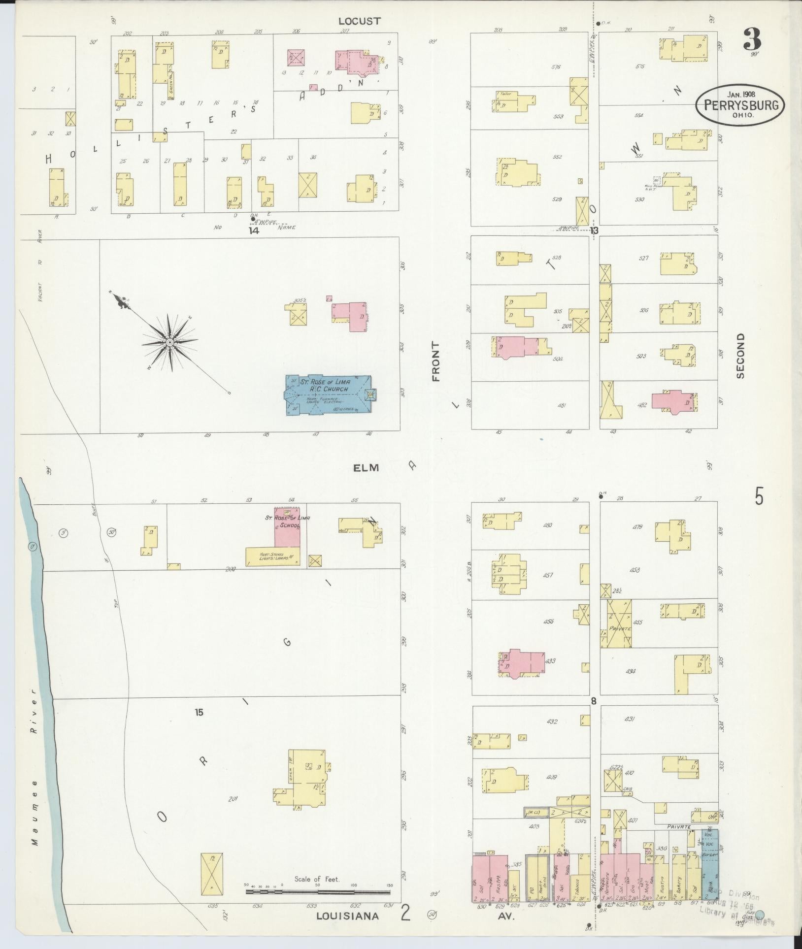 Sanborn Fire Insurance Map from Perrysburg, Wood County, Ohio (1908), Sheet #0003 - Historic Sanborn Fire Insurance Map Print, vintage old map wall art, antique decor, genealogy gift, Ohio Ohio map