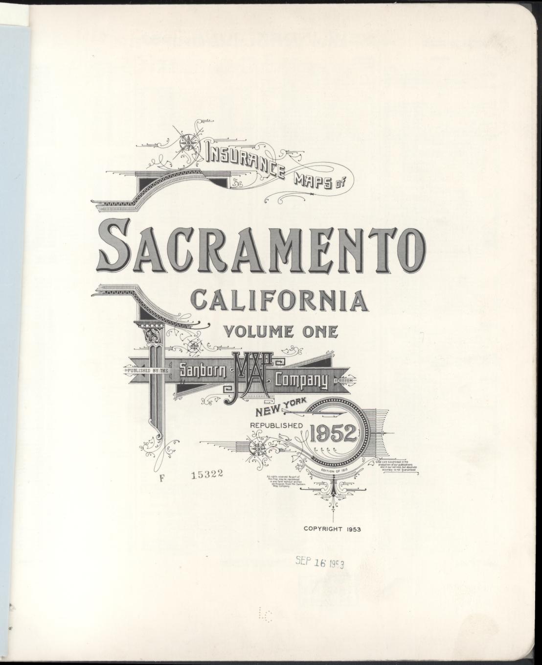 Sanborn Fire Insurance Map from Sacramento, Sacramento County, California (1952), Sheet #0001 - Complete Map Set gallery image, historic Sanborn map, vintage wall art, California California