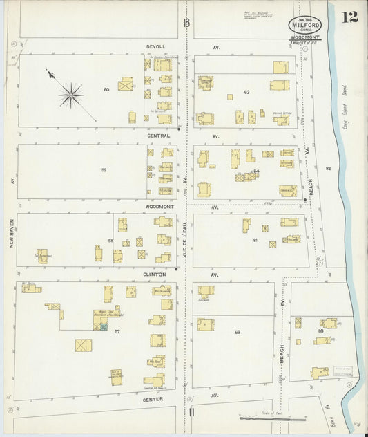 Sanborn Fire Insurance Map from Milford, New Haven County, Connecticut (1906), Sheet #0012 - Historic Sanborn Fire Insurance Map Print, vintage old map wall art, antique decor, genealogy gift, Connecticut Connecticut map