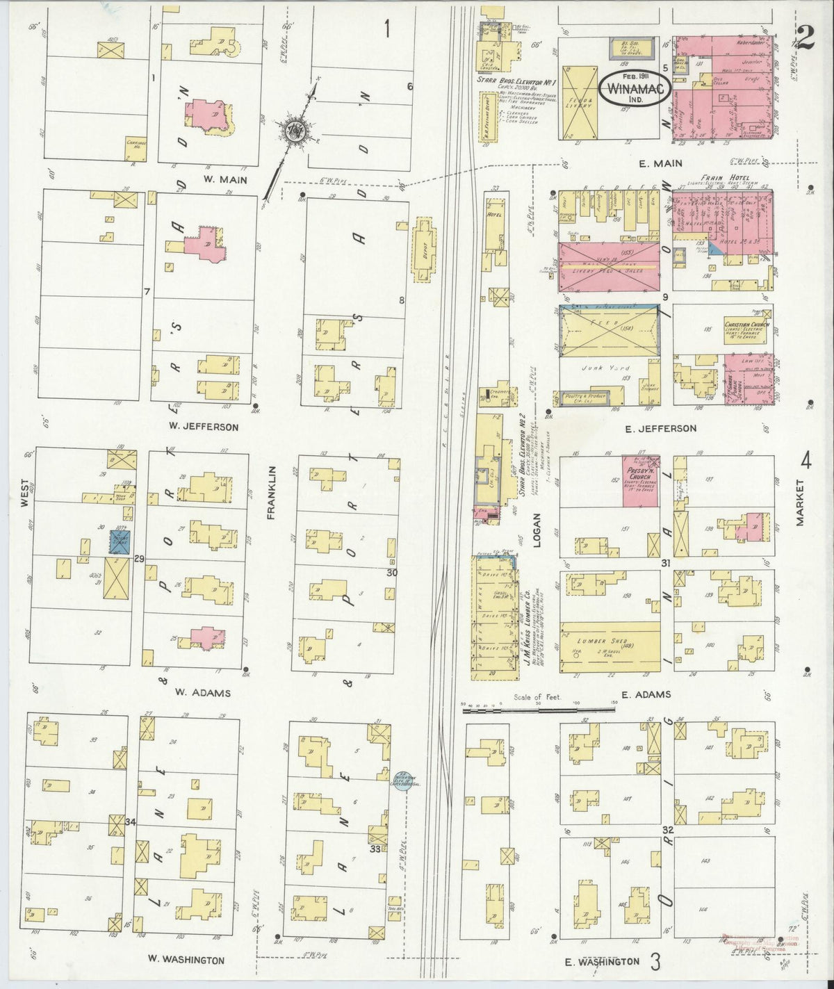 Sanborn Fire Insurance Map from Winamac, Pulaski County, Indiana (1911), Sheet #0002 - Historic Sanborn Fire Insurance Map Print, vintage old map wall art, antique decor, genealogy gift, Indiana Indiana map