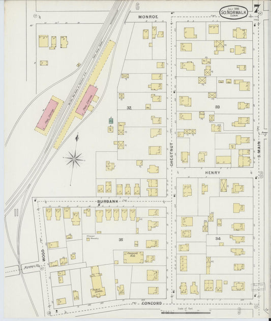 Sanborn Fire Insurance Map from South Norwalk, Fairfield County, Connecticut (1895), Sheet #0007 - Historic Sanborn Fire Insurance Map Print, vintage old map wall art, antique decor, genealogy gift, Connecticut Connecticut map
