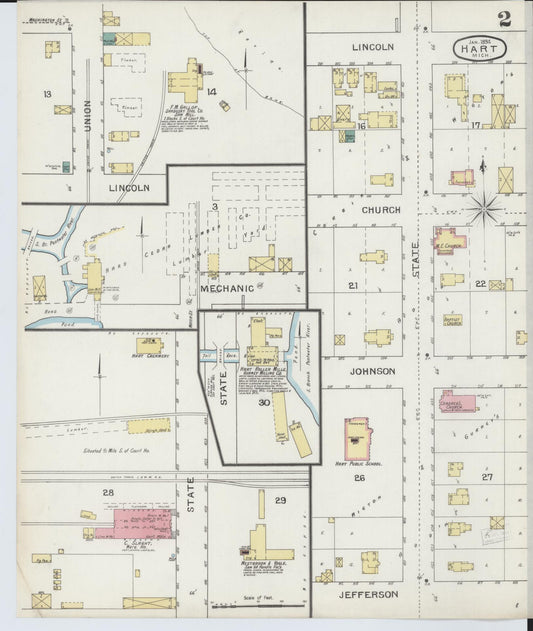 Sanborn Fire Insurance Map from Hart, Oceana County, Michigan (1894), Sheet #0002 - Historic Sanborn Fire Insurance Map Print, vintage old map wall art, antique decor, genealogy gift, Michigan Michigan map