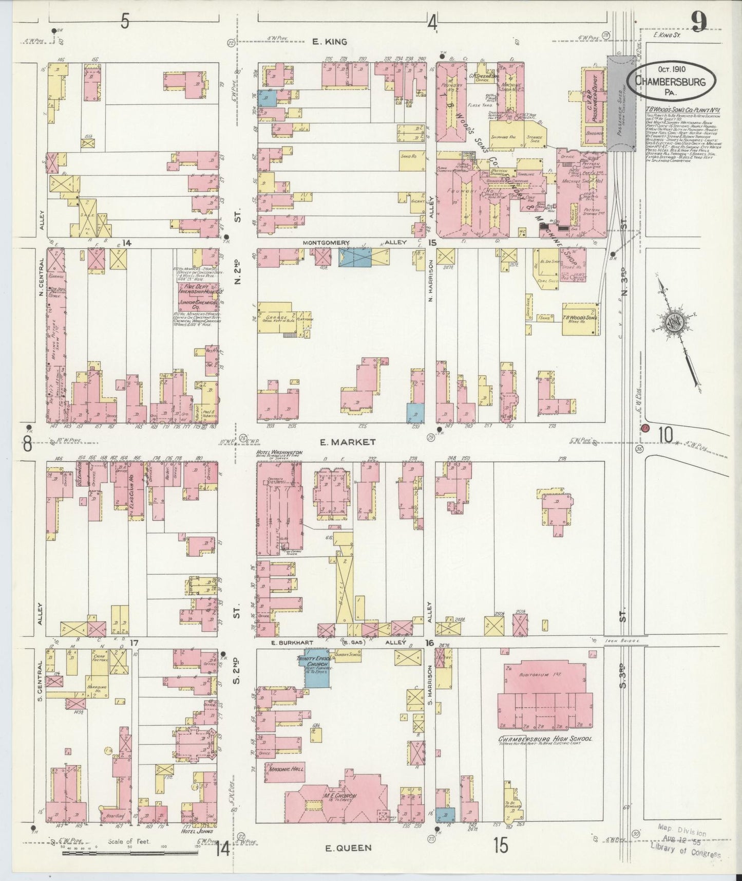 Sanborn Fire Insurance Map from Chambersburg, Franklin County, Pennsylvania (1910), Sheet #0009 - Historic Sanborn Fire Insurance Map Print, vintage old map wall art, antique decor, genealogy gift, Pennsylvania Pennsylvania map