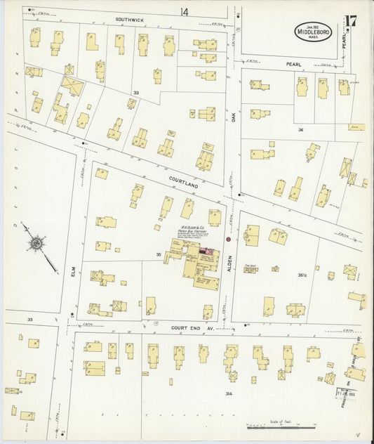 Sanborn Fire Insurance Map from Middleboro, Plymouth County, Massachusetts (1912), Sheet #0017 - Historic Sanborn Fire Insurance Map Print, vintage old map wall art, antique decor, genealogy gift, Massachusetts Massachusetts map