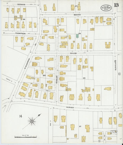Sanborn Fire Insurance Map from Hyde Park, Norfolk County, Massachusetts (1905), Sheet #0013 - Historic Sanborn Fire Insurance Map Print, vintage old map wall art, antique decor, genealogy gift, Massachusetts Massachusetts map