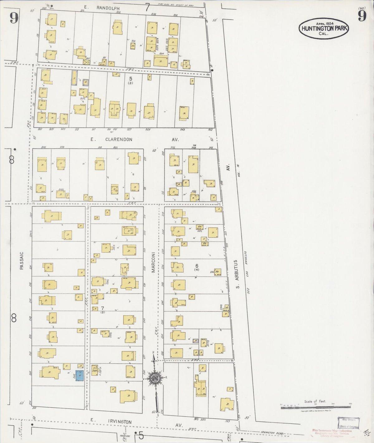 Sanborn Fire Insurance Map from Huntington Park, Los Angeles County, California (1924), Sheet #0009 - Complete Map Set gallery image, historic Sanborn map, vintage wall art, California California
