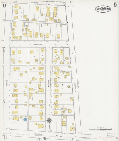 Sanborn Fire Insurance Map from Huntington Park, Los Angeles County, California (1924), Sheet #0009 - Complete Map Set gallery image, historic Sanborn map, vintage wall art, California California