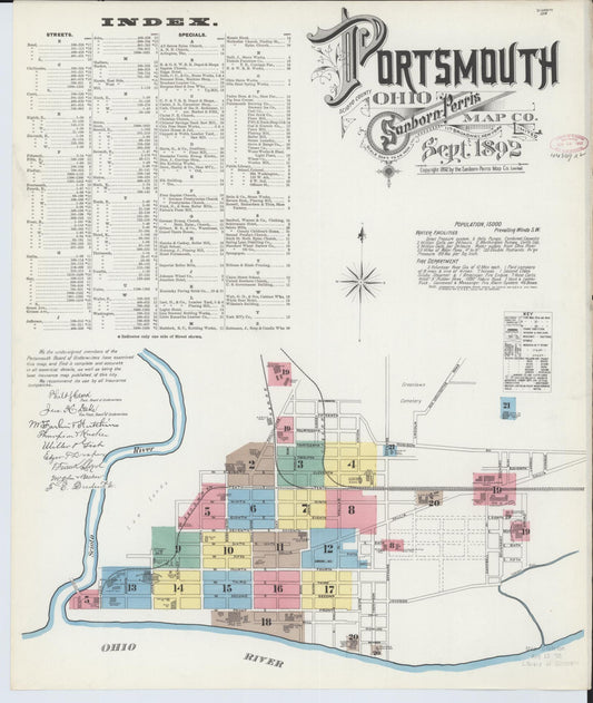 Sanborn Fire Insurance Map from Portsmouth, Scioto County, Ohio (1892), Sheet #0001 - Complete Map Set gallery image, historic Sanborn map, vintage wall art, Ohio Ohio