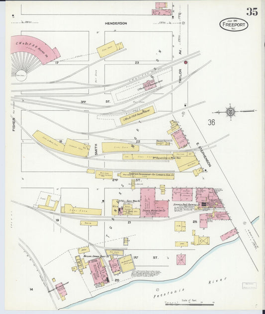 Sanborn Fire Insurance Map from Freeport, Stephenson County, Illinois (1910), Sheet #0035 - Historic Sanborn Fire Insurance Map Print, vintage old map wall art, antique decor, genealogy gift, Illinois Illinois map