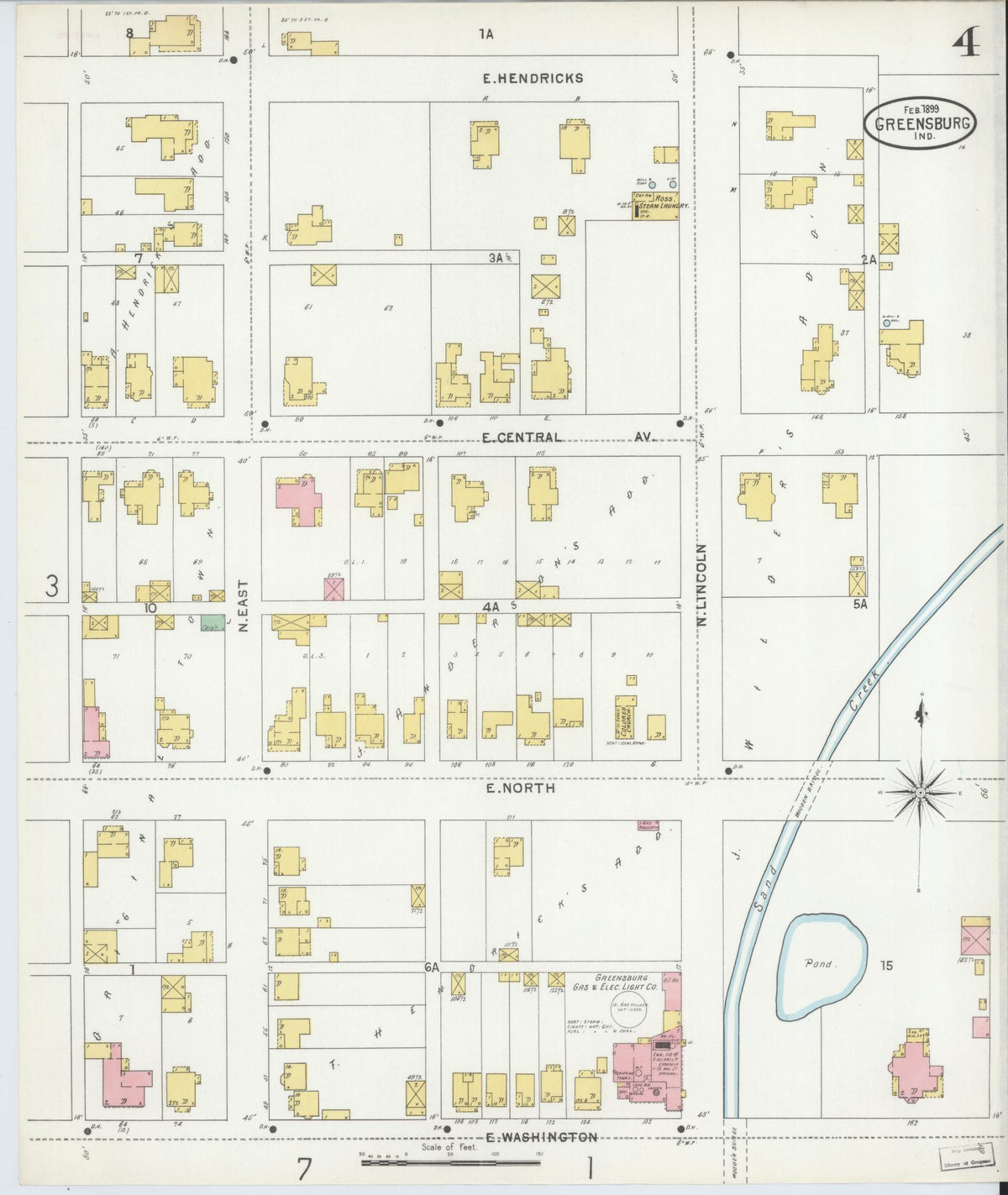 Sanborn Fire Insurance Map from Greensburg, Decatur County, Indiana (1899), Sheet #0004 - Historic Sanborn Fire Insurance Map Print, vintage old map wall art, antique decor, genealogy gift, Indiana Indiana map