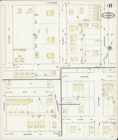 Sanborn Fire Insurance Map from Clarksdale, Coahoma County, Mississippi (1914), Sheet #0011 - Complete Map Set gallery image, historic Sanborn map, vintage wall art, Mississippi Mississippi