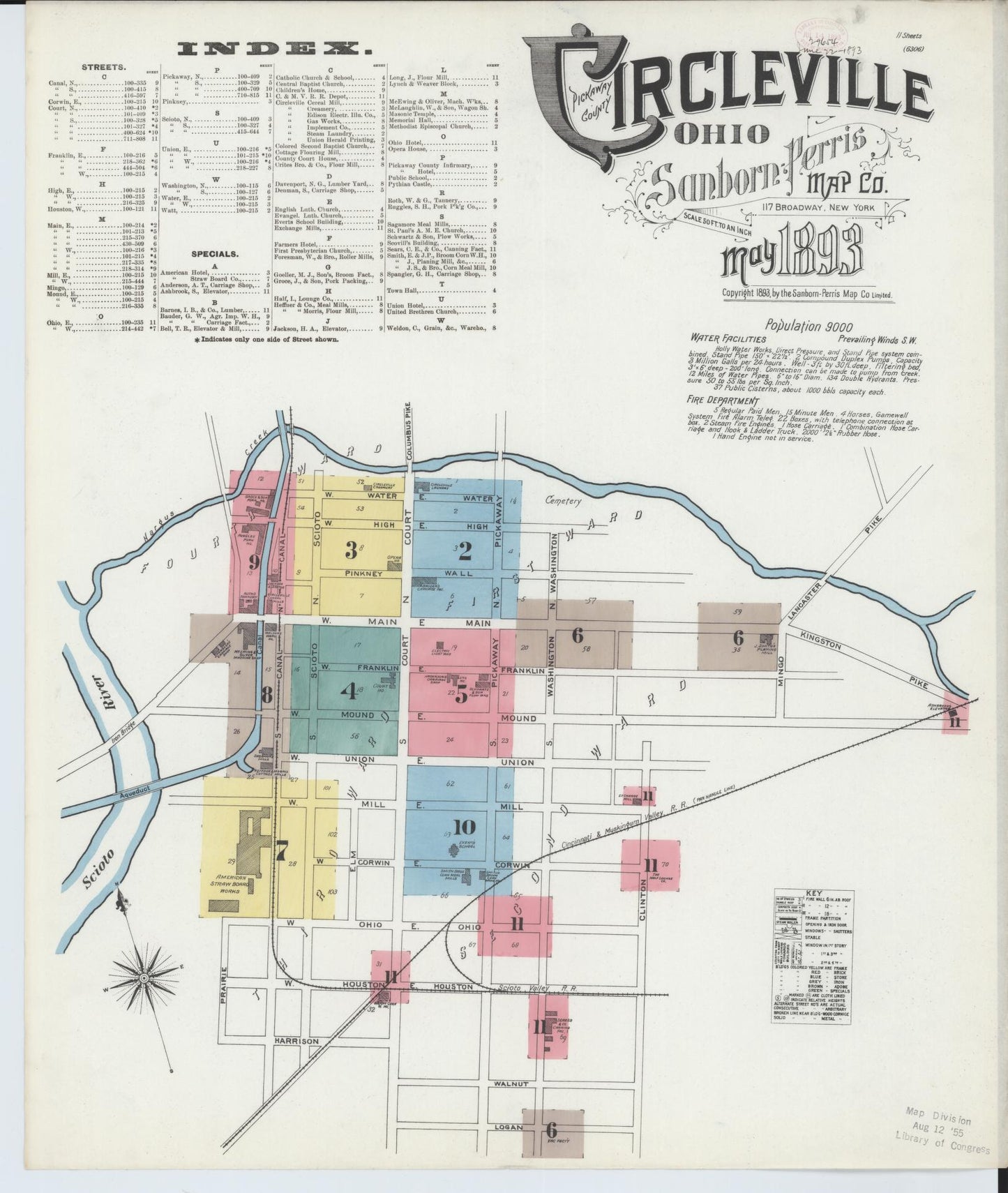 Sanborn Fire Insurance Map from Circleville, Pickaway County, Ohio (1893), Sheet #0001 - Historic Sanborn Fire Insurance Map Print, vintage old map wall art, antique decor, genealogy gift, Ohio Ohio map