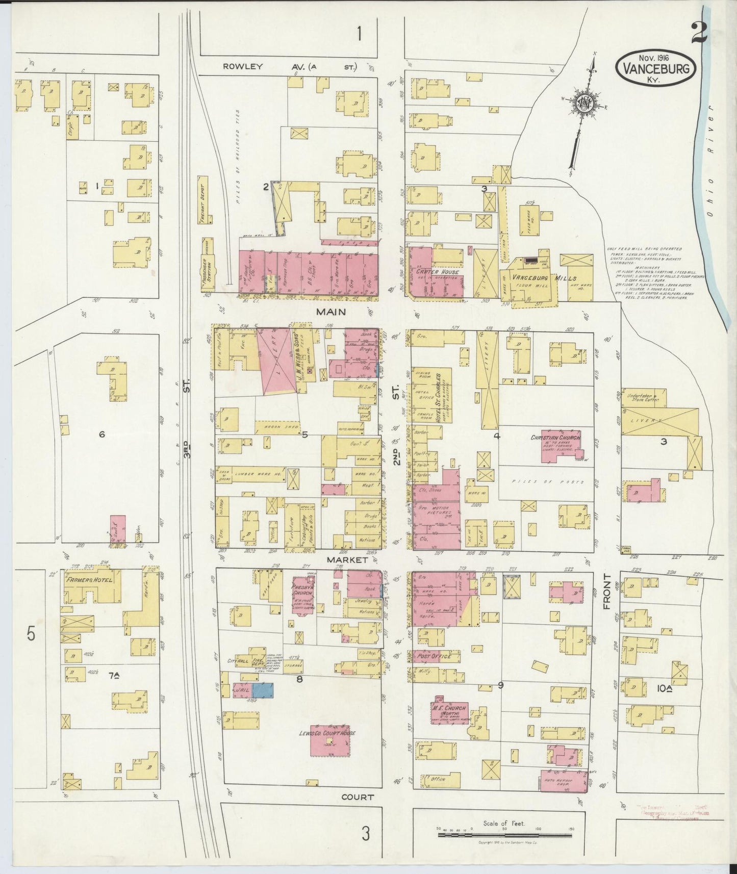 Sanborn Fire Insurance Map from Vanceburg, Lewis County, Kentucky (1916), Sheet #0002 - Complete Map Set gallery image, historic Sanborn map, vintage wall art, Kentucky Kentucky